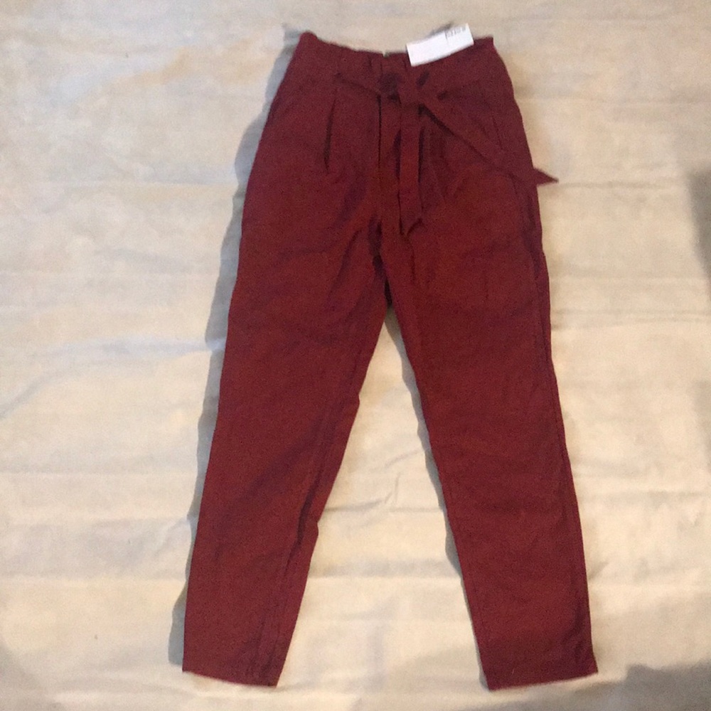 Deep red paper bag pants